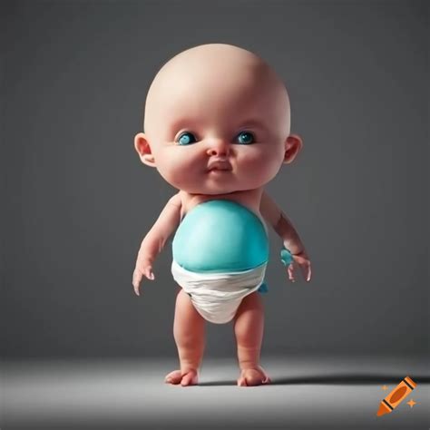 Skinny Baby In Diaper Standing In Front Of A Black Background