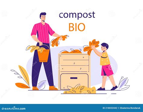 Father And Son Put Organic Garden Waste Into The Compost Bin Bio