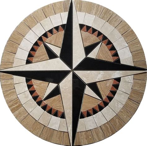 Round Compass Star Floor Marble Medallion 36 Floormedallion Stars