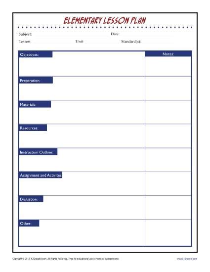 Daily Single Subject Lesson Plan Template With Grid Elementary