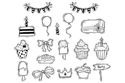Cute Doodle Birthday Icons Collection Graphic By Padmasanjaya · Creative Fabrica