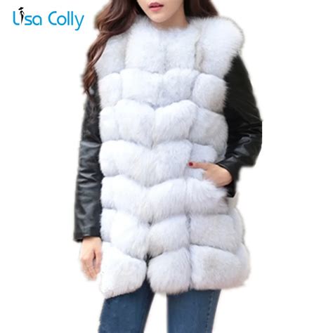 lisa colly women new imitation silver fox fur coat jacket women winter pu sleeves faux fur coat
