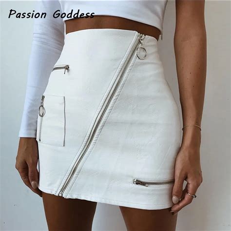 Sexy Women Irregular Zipper Skirts High Waist Pu Leather A Line Skirts Korean Style Elegant