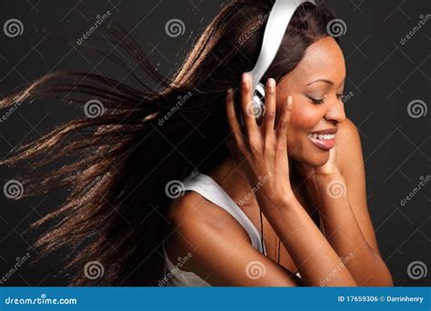 Beautiful Happy Black Woman Listening To Music Stock Photo Image Of