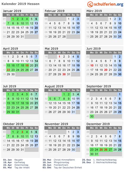 Diese seite enthält einen kalender aller schulferien 2020 und 2021 im land thüringen. Kalender 2019 mit Ferien und Feiertagen Hessen | Ferien kalender, Ferien thüringen, Schulferien