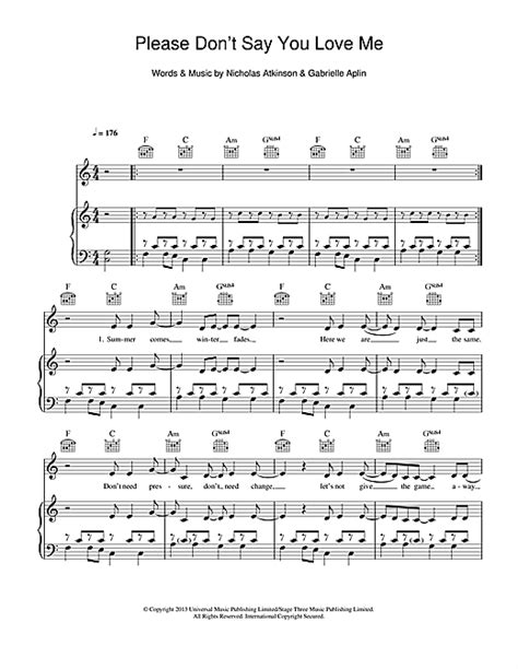 Please Dont Say You Love Me Sheet Music By Gabrielle Aplin Piano Vocal And Guitar Right Hand