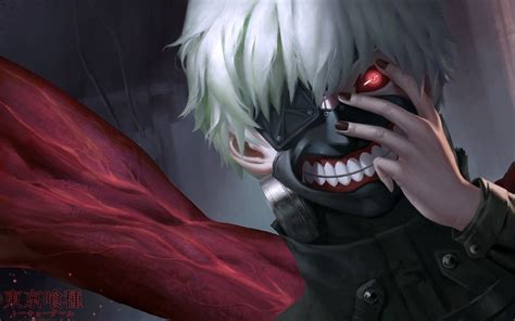 Wallpaper White Hair Anime Mask Red Eyes Kaneki Ken Tokyo Ghoul Demon Darkness