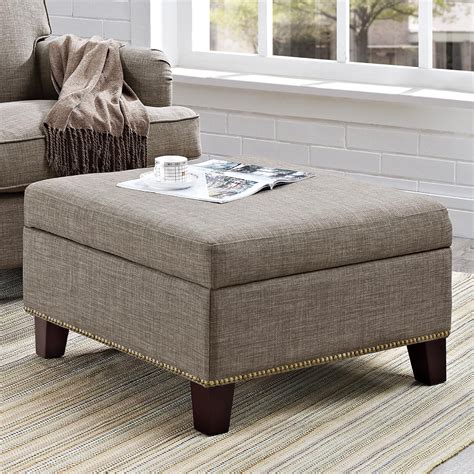 The largest ottoman can store the smaller inside it, and features a tray table on the reverse of its lid, turning it into a coffee table at the drop of a hat. Dorel Home Furnishings Gray Square Ottoman with Nailheads ...