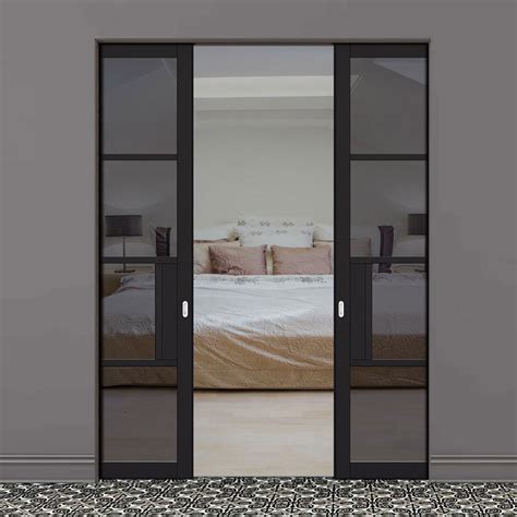 Chelsea 4 Pane Black Primed Absolute Evokit Double Pocket Door Tinte