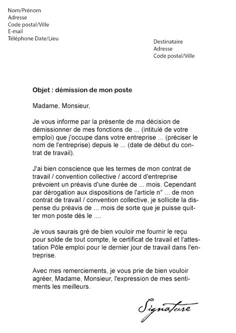 Ceci pour permettre à son employeur d'organiser son remplacement. Lettre de démission (CDI) - Sans préavis - Modèle de Lettre