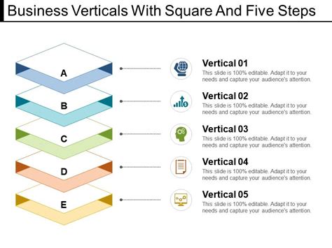 Business Verticals With Square And Five Steps Presentation Powerpoint