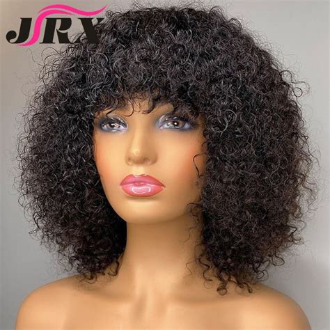 Jerry Curly Human Hair Wigs With Bangs Full Machine Made Wigs Highlight