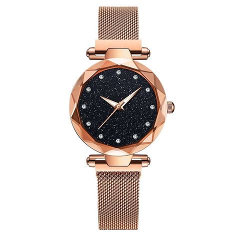 Luxury Women Rose Gold Watches Ladies Magnetic Starry Sky Quartz Wrist