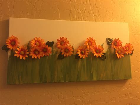 Very Easy White Canvas With Grass And Hot Glued Fake Flowers Flower
