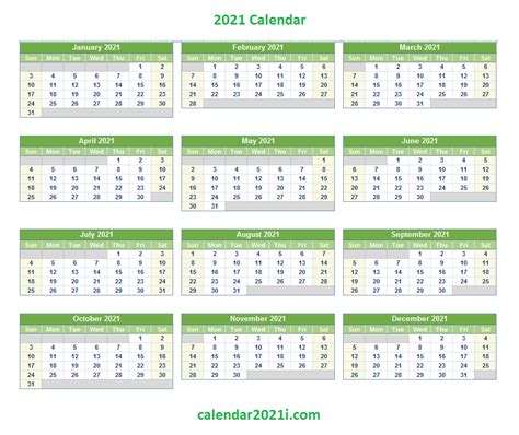 2021 Yearly Excel Calendar Calendar Printables Monthly Calendar
