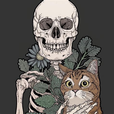 🧡💀 Skeleton And Catfriend Meow Cat Art Skull Art