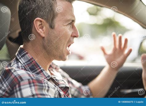 Irritated Young Man Driving A Car Irritated Driver Stock Image Image