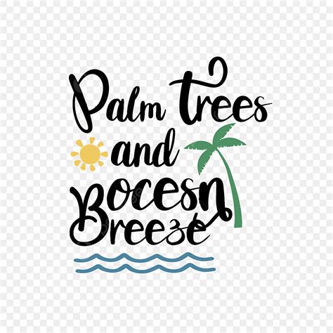 Svg Sea Breeze And Palm Tree Hand Drawn Waves Illustration Svg Sea