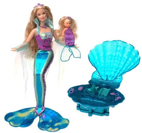magical mermaids barbie and krissy doll light up tail with glowing shell set we r toys