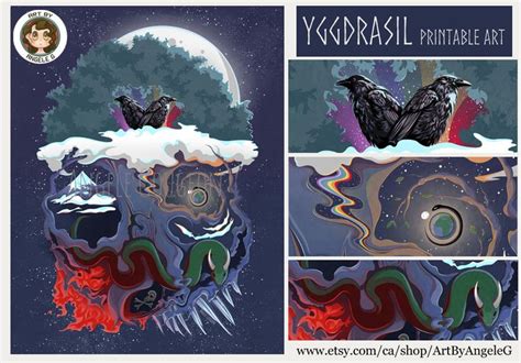 Yggdrasil Retro Printable Art Digital Art Norse Mythology Tree Of