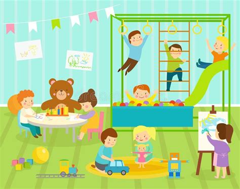 Baby Playground Summer Park Vector Illustration Children Play Football