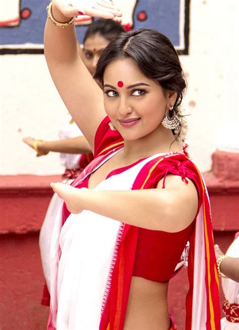 Sonakshi Sinha Navel Show In Bullet Raja Movie 2013 Hot Photos In Bengali Red Saree Chinki Pinki
