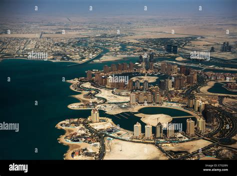 An Aerial View Of The Pearl Qatar And Bahriya Beach In Doha Stock