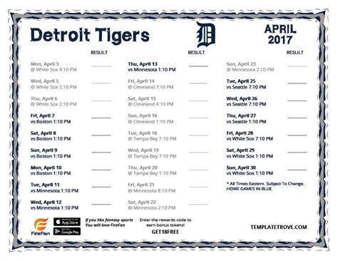 See the latest baseball games and starting and probable pitchers for the detroit tigers 2020 season. Printable 2017 Detroit Tigers Schedule