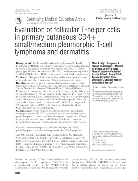 Pdf Evaluation Of Follicular T Helper Cells In Primary Cutaneous Cd4