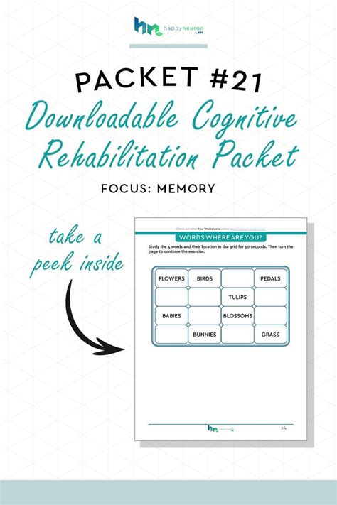 Memory Printable Cognitive Worksheets For Adults