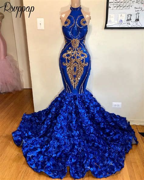 New Arrival Long Prom Dresses 2019 Sparkly Sexy Mermaid High Neck Gold