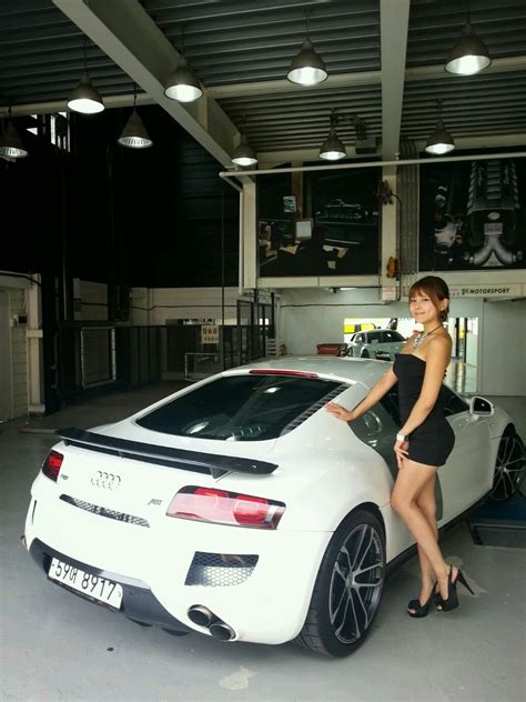 korean cars and girls korean pretty racing model lee mijung and audi r8