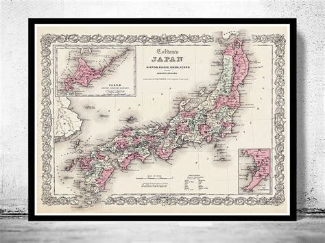 Large detailed map of japan with relief, roads, cities and airports. Old Map of Japan 1855 Vintage map of Japan - VINTAGE MAPS AND PRINTS