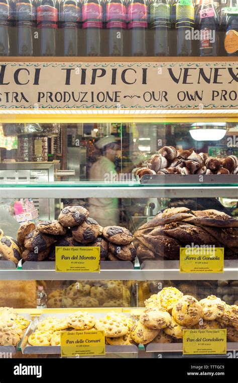 Italy Venice Assorted Cookies On Display At A Pastry Shop Stock Photo