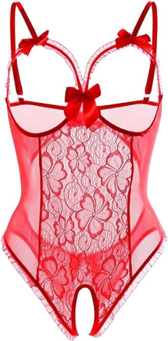 Eternatastic Womens One Piece Cupless Bodysuit Crotchless Lingerie 2xlus Lxl Red