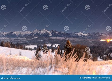 Starry Mountain Landscape At Night Scenic Winter Mountains Tatra