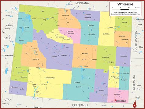 Academia Maps Wyoming State Wall Map Fully Laminated Classroom