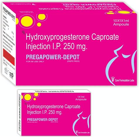 hydroxyprogesterone caproate injection ip 500mg for clinical packaging size 1 0x 1 x 2 ml
