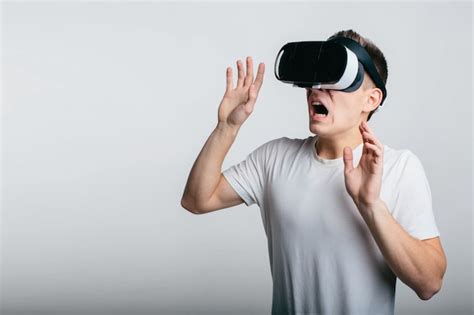 Premium Photo Man Wearing Virtual Reality Goggles