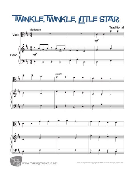 Print Twinkle Twinkle Little Star Beginner Viola Sheet Music