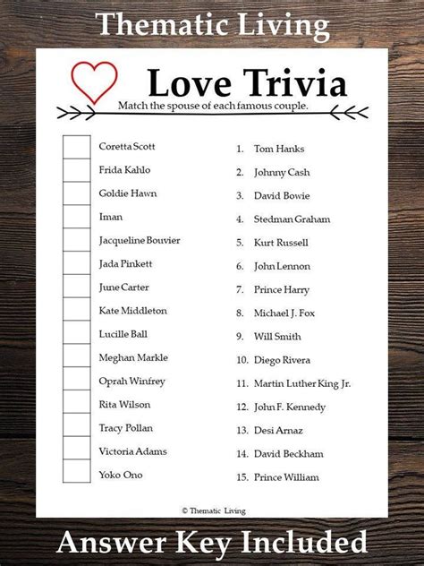 Printable trivia questions and answer related to the month of february. Love Trivia | Famous Couple Matching Game | Anniversary | Valentines February 14 2020 ...