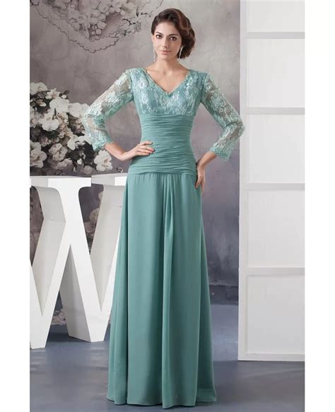 Fall Mother Of The Bride Dresses With Sleeves 2016 A Line V Neck Lace