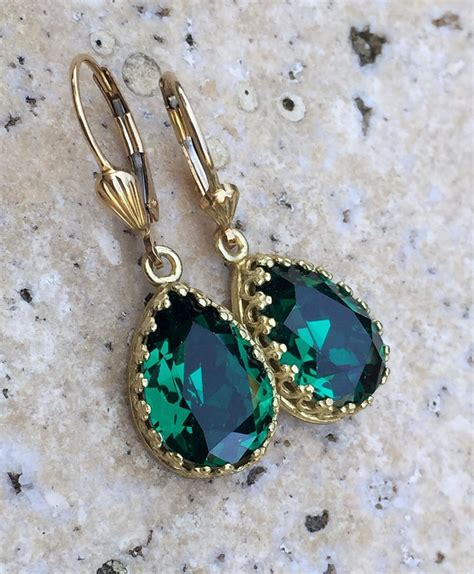 Emerald Swarovski Crystal Earrings May Birthstone Emerald Etsy