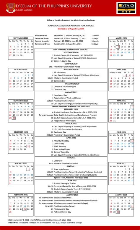 Academic Calendar For Ay 2020 2021 Lyceum Of The Philippines