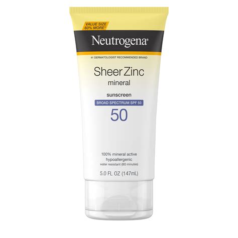 Neutrogena Sheer Zinc Sunscreen Lotion Spf 50 Value Size 5 Fl Oz