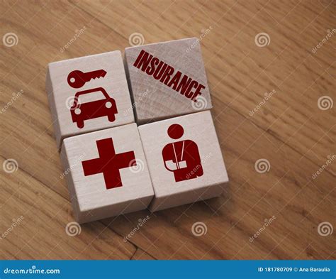 Insurance Word And Icons Symbolizing Risks Of Illness Or Injury On 4