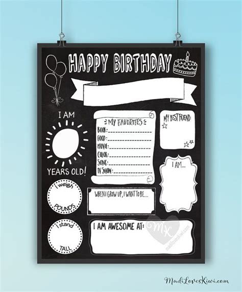 Birthday Chalkboard Template Reuseable Birthday Sign Birthday Poster