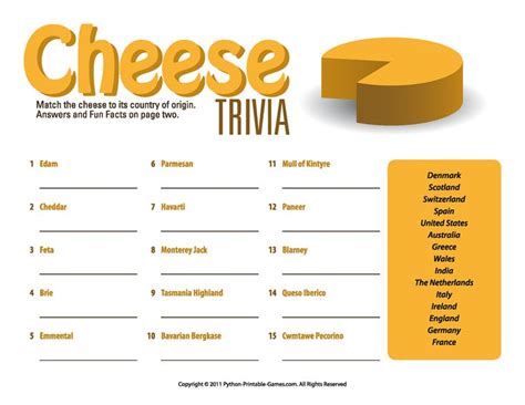 Printable Cheese Trivia Questions And Answers Printable Word Searches