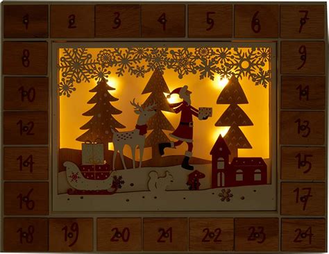 Brubaker Advent Calendar Red Santa Wooden Christmas Scene With Led