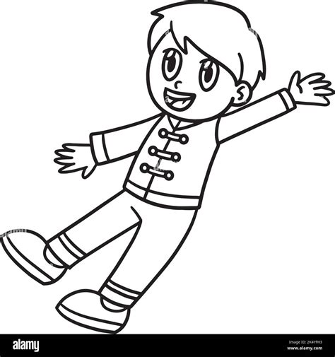 Happy Chinese Boy Isolated Coloring Page For Kids Stock Vector Image
